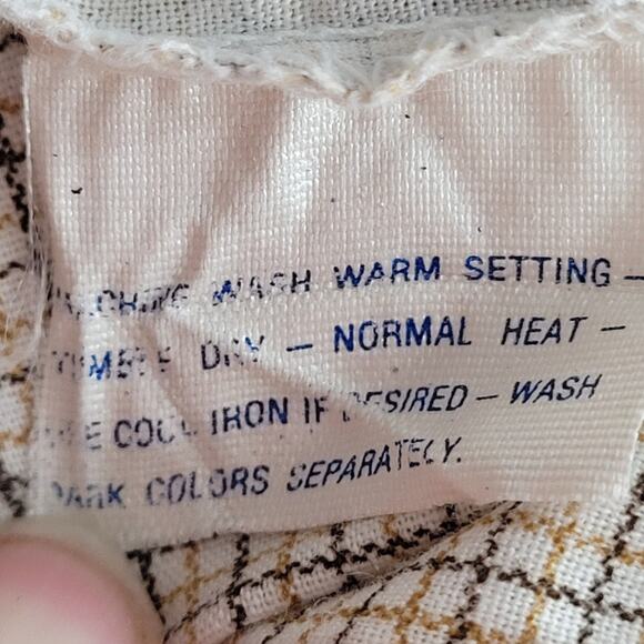 Manhattan 70s Beige Brown Check Woven Shirt Retro Button‑Up Vintage Casual - Picture 13 of 14